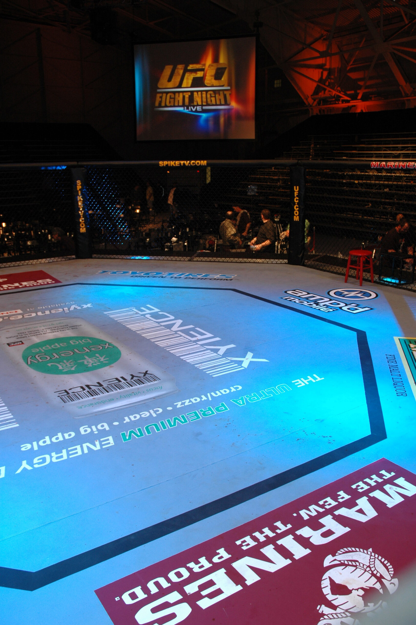 El octágono de la UFC vacío antes de un combate — el escenario donde se disputan los rounds de 5 minutos